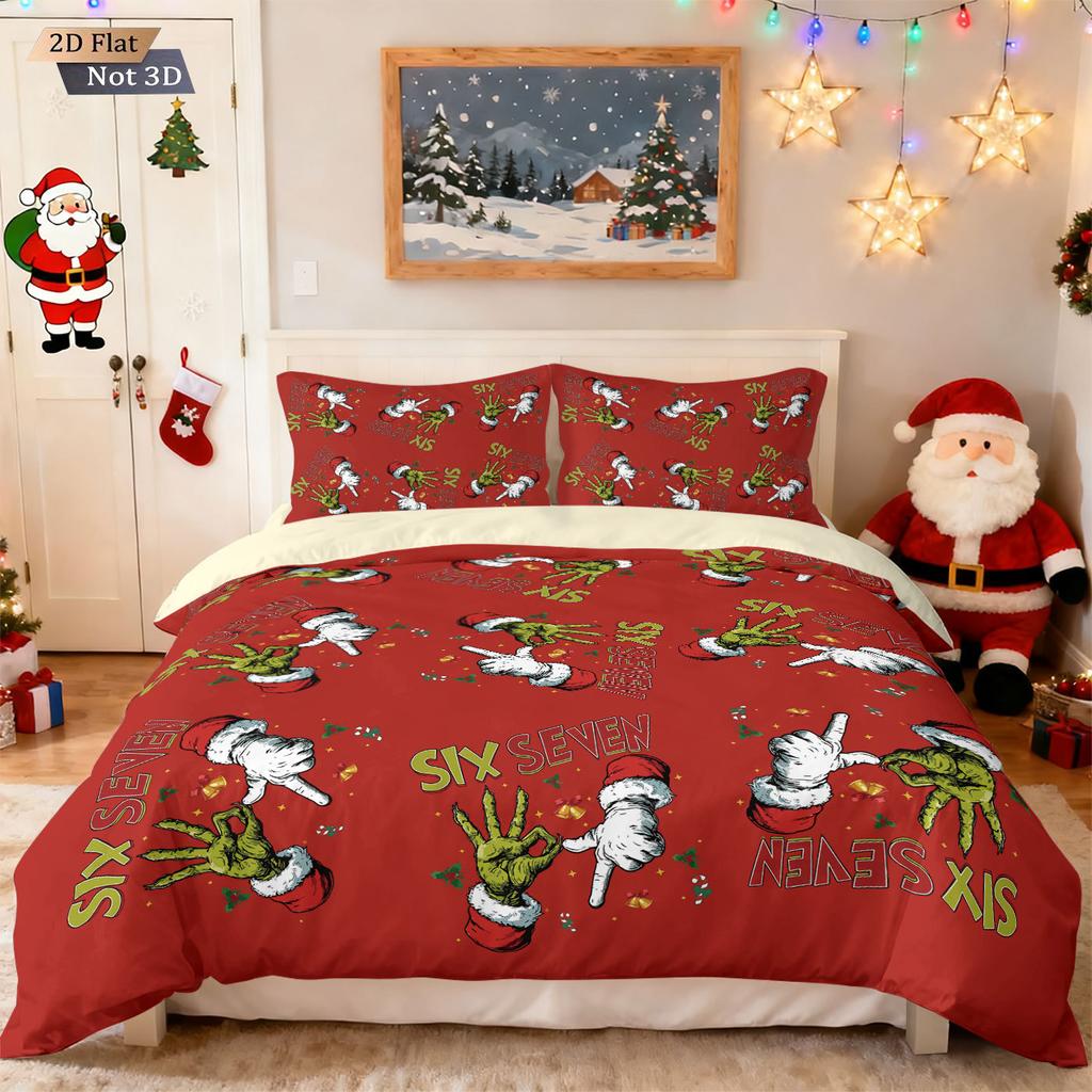 Bed Three-Piece Set Green Hair Monster Hand Pillow Cover Quilt Cover Digital Printing Bedding