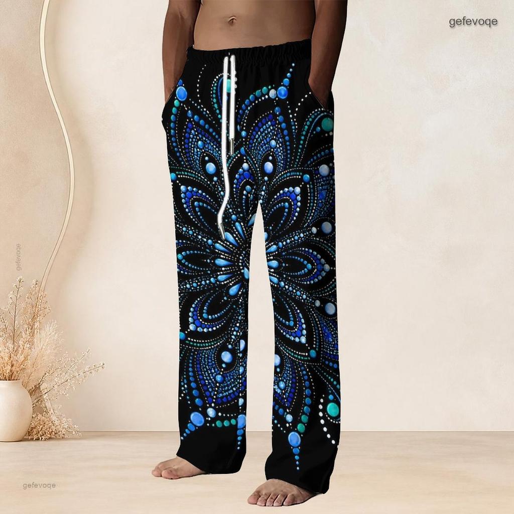 Men S Plus Size Abstract Watercolor Printed Drawstring Waist Straight Leg Full Length Beach Pants With Pockets