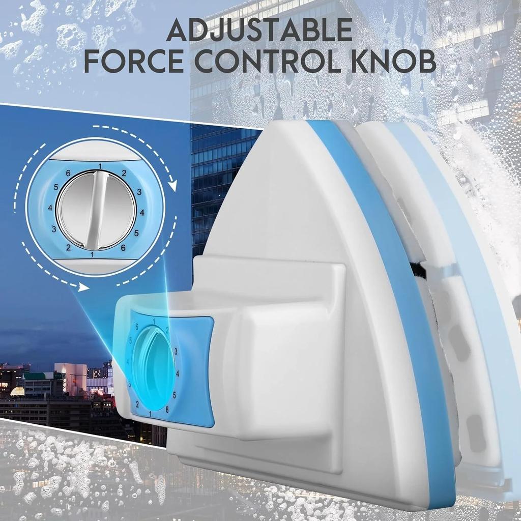 Double Sided Magnetic Window Cleaner, Ultra-Strong Double Glazing Window Cleaning Equipment with Easy-grip Handle, Demagnetization Adjustable Cleaner