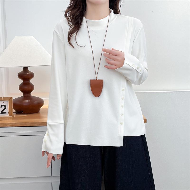 

2025 Autumn Winter Plus Size Women s Mousse Velvet Stand Collar Long Sleeve Irregular Top for Chubby Girls Base Layer 4XL белый