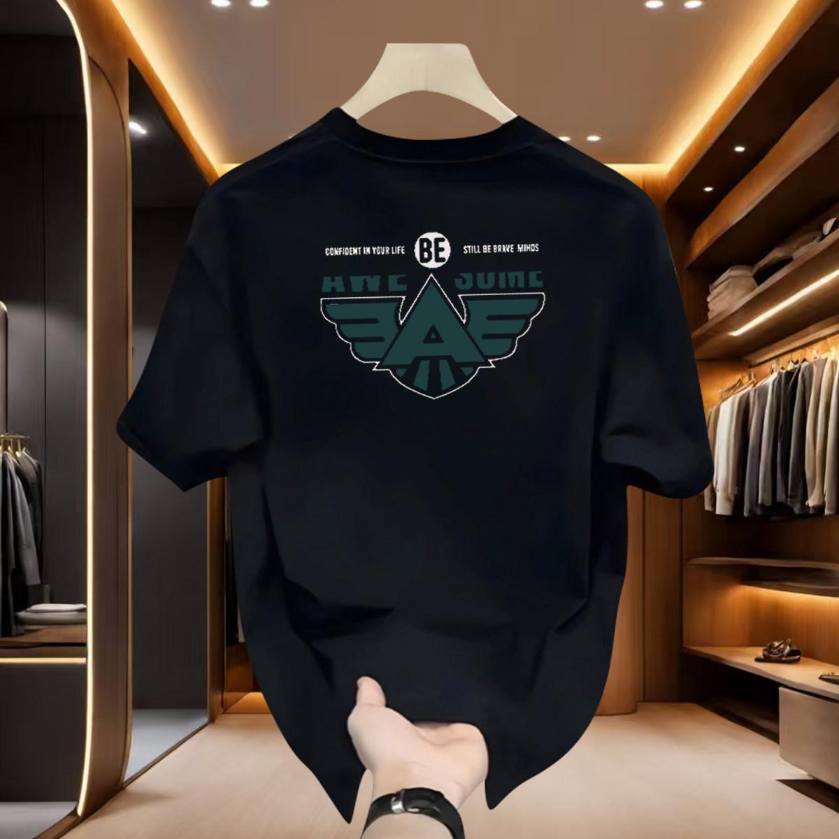 Cross-Border Exclusive Explosive Goods, Good Goods 100% Pure Cotton American Short-Sleeved T-Shirt Men S Loose Casual Crew Neck S