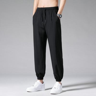 Casual Pants Men's Thin Ice Silk Summer Trend Loose Nine-point Tied Wide-leg Sweatpants Casual Versatile