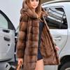 2026 Winter Faux Mink Fur Hooded Coat Mid-Length Womens Streetwear
