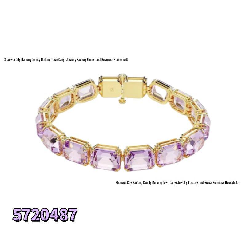Shi Family Exquisite Purple Octagonal Rhinestone Necklace & Choker Bracelet Set