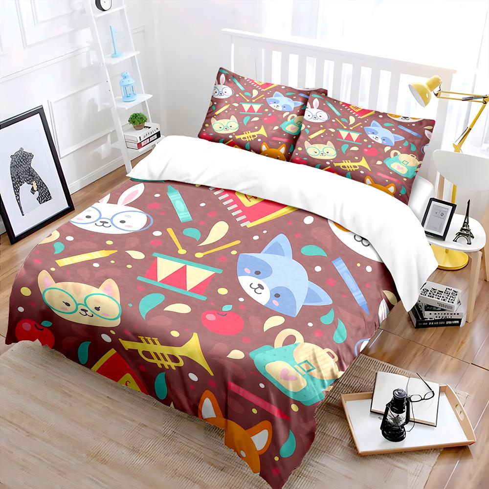 Cute Cartoon Animals Musical Truments Print Bedding Set 1 Duvet Cover 2 Pillowcases For Adult Children Luxury Gift Full Size