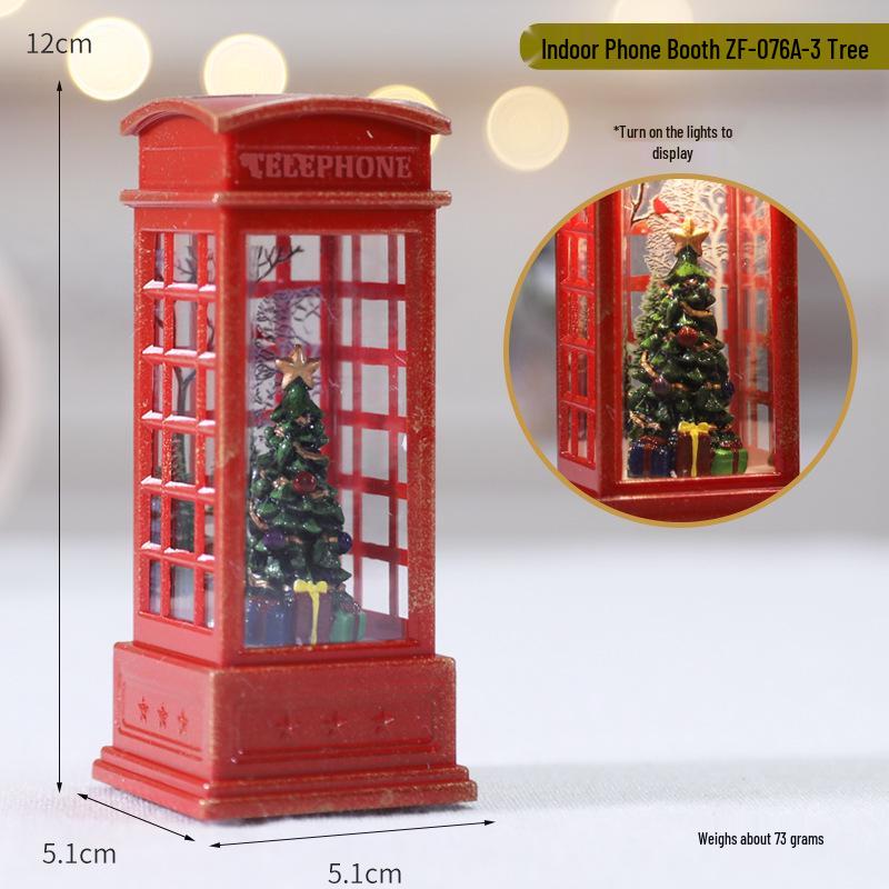 Christmas LED Flame Telephone Booth Ornament - Small Oil Lamp Prop for Coffee Shop, KTV, Scene Decor.