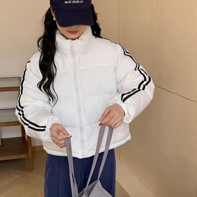 Down Jacket Women Coat Fashion American Streetwear Stripe Style Duck Down Feather Female Winter Short Outwear Cotton Jacket