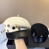 High Quality Wool Blend Octagonal Hat Versatile Face-Slim Handmade Button Brim Casual Stylish Navy Women