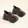 Thick-soled Black Small Leather Shoes, New British Style Retro Round Head Heightening Lace-up Single Shoes In Spring and Autumn
