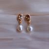 Natural Special-shaped Baroque Pearl Stud Earrings Gold-plated Silver Needle Retro Hammer-pattern Folds Simple Earrings Personalized Versatile Women