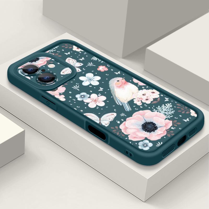 Flowers Pattern Phone Case For iPhone 16 Pro Max 16e 15 14 13 12 11 XR XS 8 7 ShockProof Soft TPU Silicone Cover Fundas