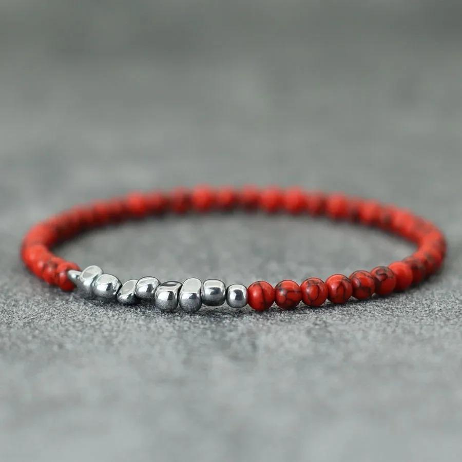 4mm Small Beaded Minimalist 4mm Stone Beads Bracelet Unisex Lucky Red Howlite Strand Braslet Natural Tiger Eyes Lava Gemstone Braclet Joias