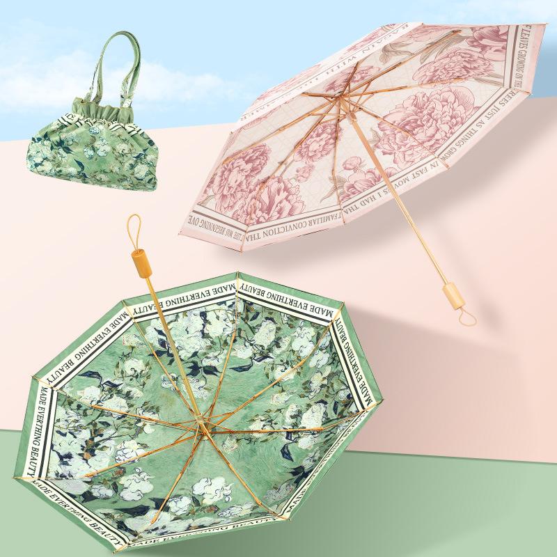 Flat Six Folding Sunscreen UV Protection Parasol Umbrella Dual-purpose Advanced Sense Folding Double-layer Double-sided Flower Sun