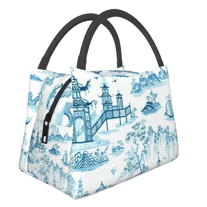 Poster Moară de Vânt Vintage Albastru Delft Olandez Genți de Prânz Izolate pentru Muncă Birou Răcitor Impermeabil Cutie de Prânz Termică Femei