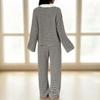 Women's Casual Striped Collar Long Sleeve Top and Straight Wide Leg Pants Set