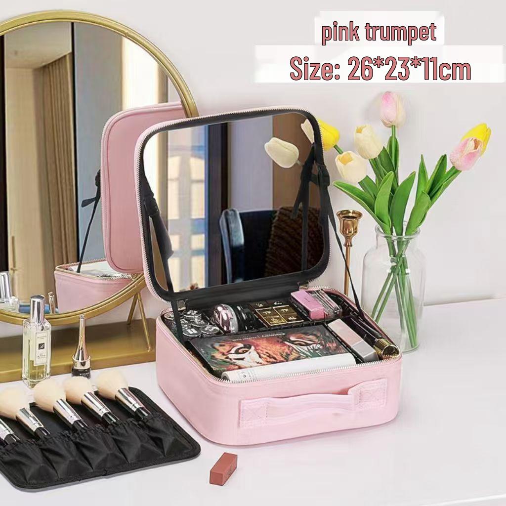 Large Capacity Detachable Makeup Bag with LED Mirror for Professional Use, Easy to Clean