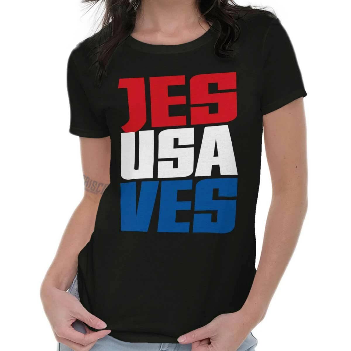 Patriotic Christian Jesus Saves USA America Womens Top Junior Graphic Tee M
