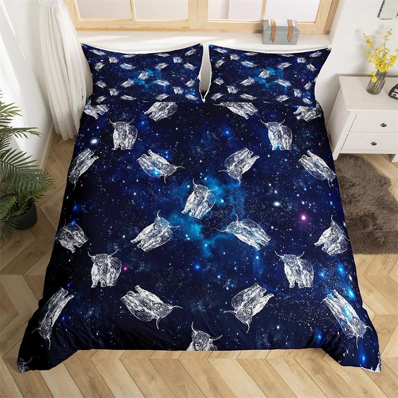 Raccoon Bedding Set Cute Cartoon Animal Duvet Cover Set Universe Galaxy Comforter Cover Polyester Red Starry Sky Bedspread Cover