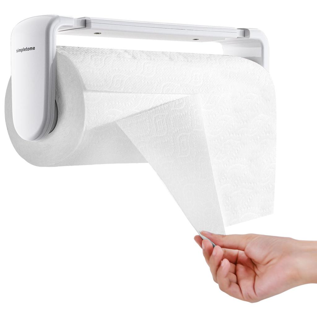 simpletome Paper Towel Holder with One-Handed Tear, Adaptive Tension Arm, Adjustable Length 24-28cm (White)