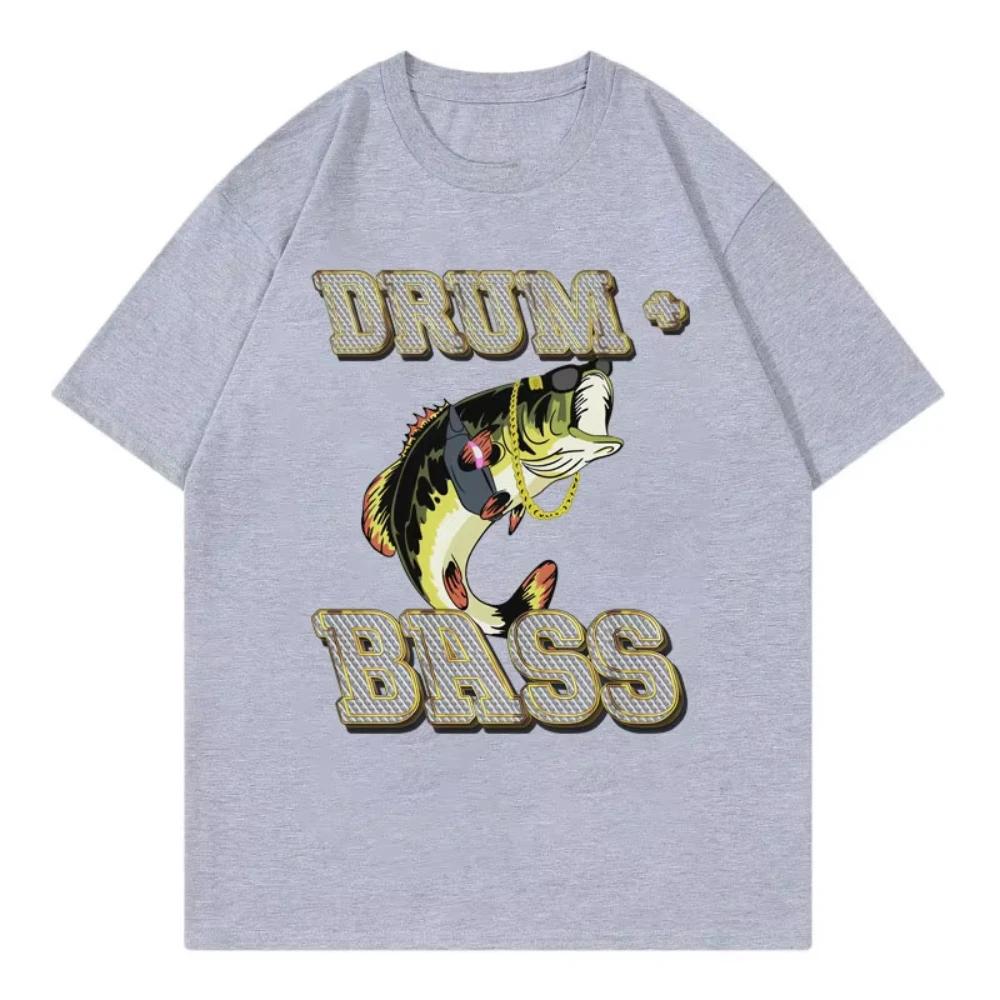 Drum and Bass Funny Fish Meme Graphic T Shirts Mens Women Fashion Retro Short Sleeve Tshirt Summer Casual Male Cotton Tshirts