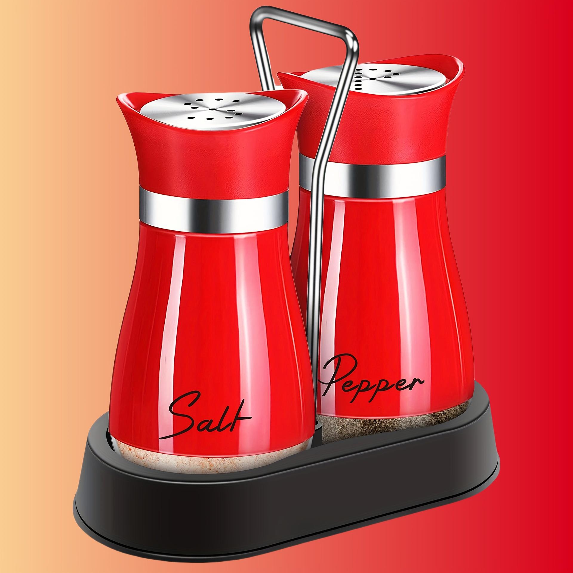 

Кухонный набор из нержавеющей стали и стекла для соли и перца с держателем. Подходит для кухонных гаджетов, кухонного стола красный