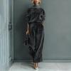 Fall Winter New High-End Fashion Women's Knit Long Sleeve Set Wide Leg Pants Two Piece Outfit