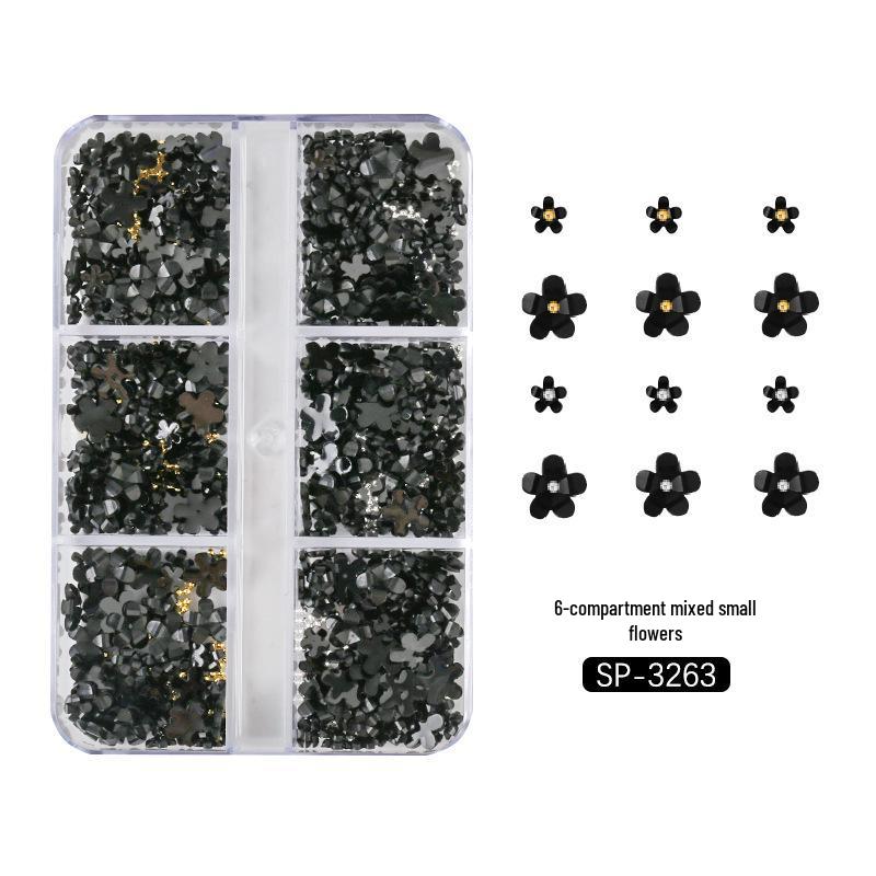 6-Grid Nail Art Set: Resin Mix, Pearls, Steel Beads, Macaron & Candy Color Flowers 3D Decor.