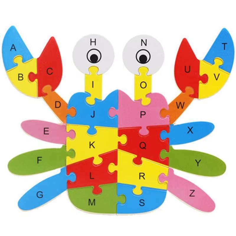 English Letter Building Block Wood Animal Jigsaw Puzzle Children Cognition Intelligence Toy For Toddlers Early Educational Gifts