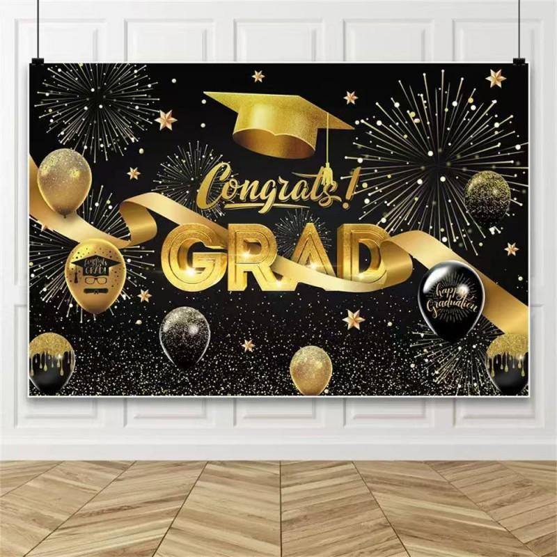 Graduation Background Cloth Black Gold Party Decoration Photo Birthday Picture Making
