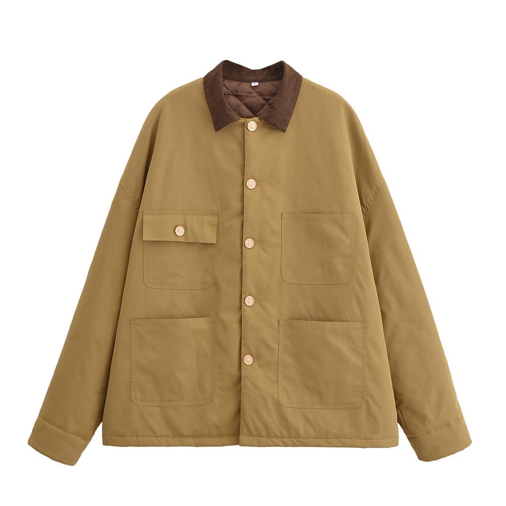 Autumn new women's clothing, wind design loose khaki contrasting jacket cotton jacket