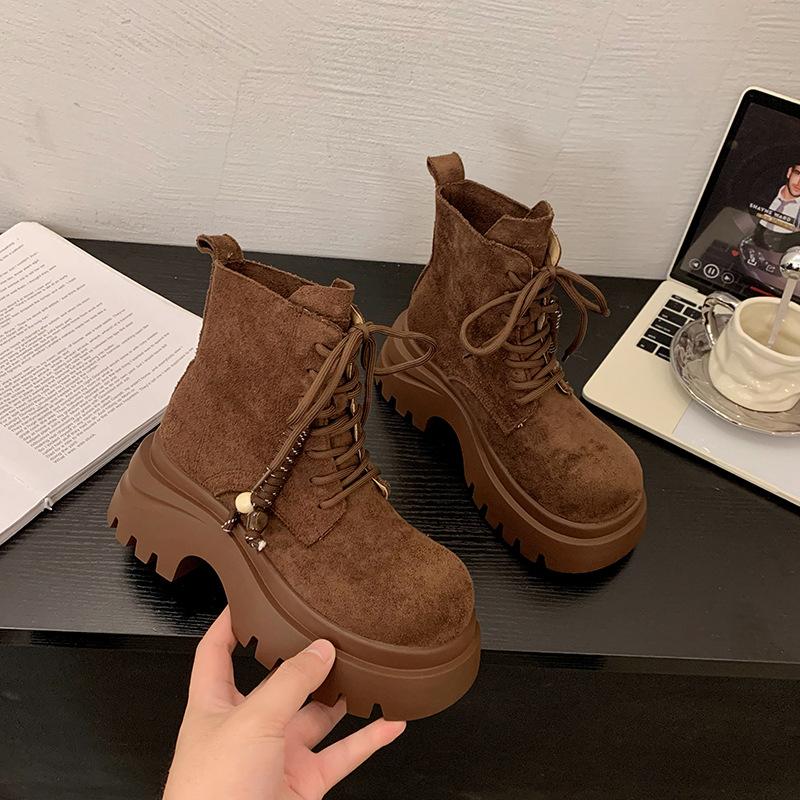 Thick-soled Martin Boots Women's 2025 New Autumn and Winter Super Fire British Wind Single Boots Heightening Short Boots Women's Boots Rhubarb Boots