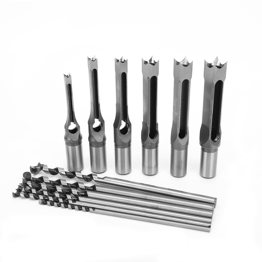 6Pcs SquaRe hole Saw Auger Drill Bit Mortising Chisel Woodworking Tool