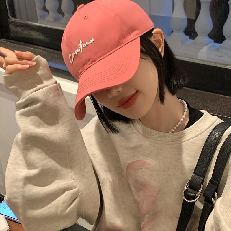 Trendy Letter Design Pink Baseball Cap For Women With Round Top And Brim Bent