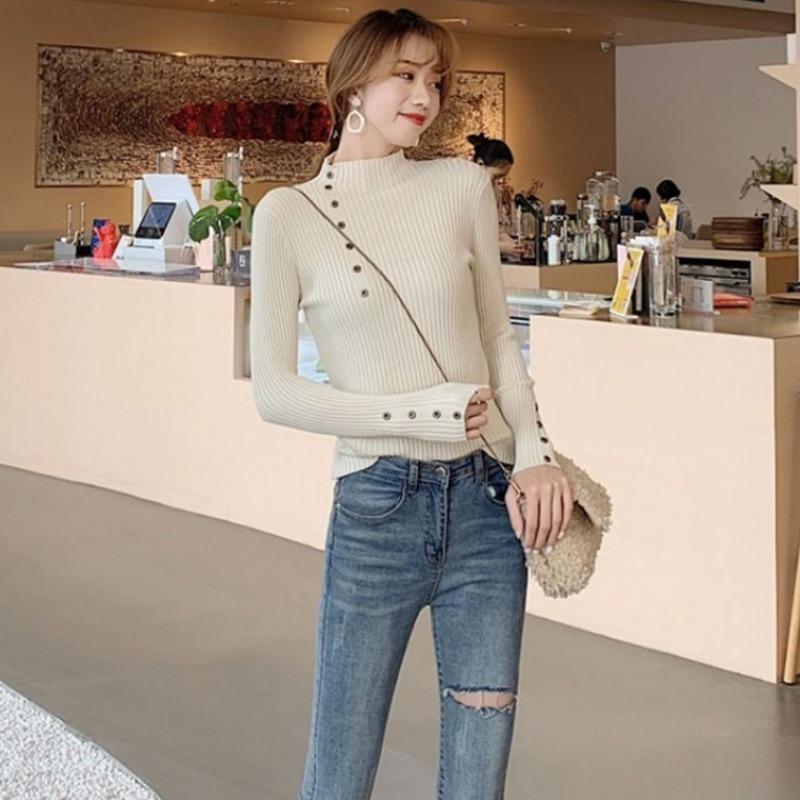 Black semi-turtleneck bottoming shirt women's new inner and outer wear slim-fitting long-sleeved thickened sweater knitted sweater