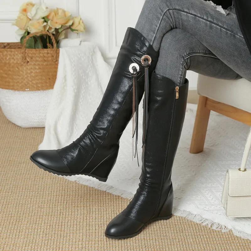 Fashion botas femininas women fashion sweet black patent leahter wedge heel boots lady casual spring & autumn comfort white boots ea406