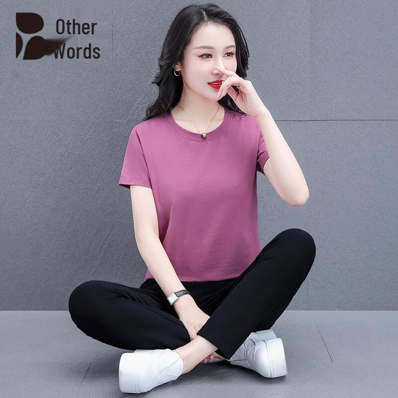 Women s Solid Color Casual Short Sleeve Two-Piece Set 4XL