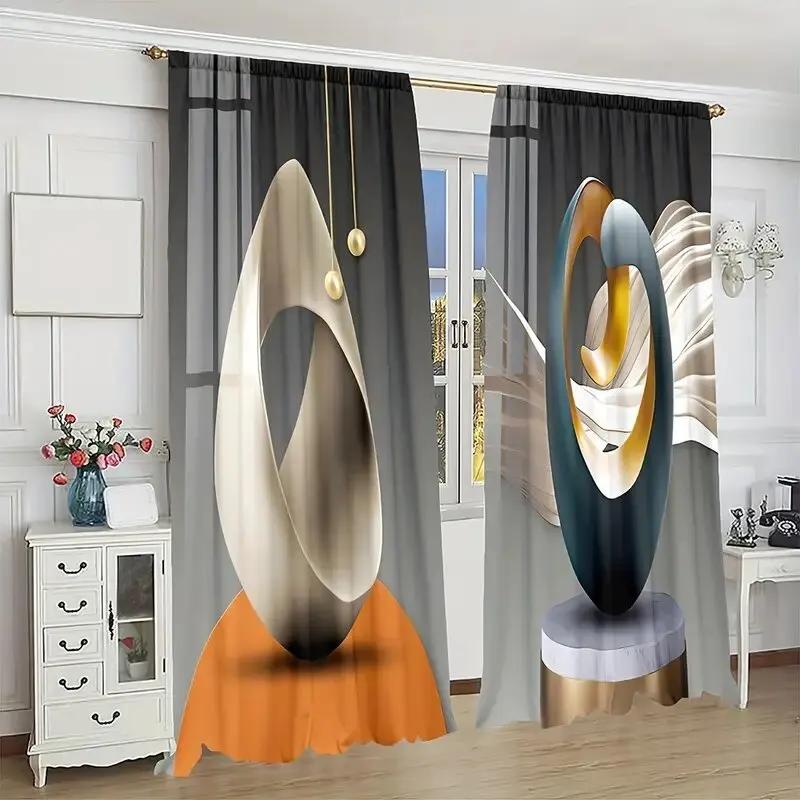 Abstract Three Dimensional Geometric Art Pattern Printed Curtains Bedroom Living Room Home Decoration Made Of Polyester Window Treatment