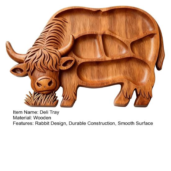 Deli Tray Rustic Rabbit Shape Serving Board with Multiple Compartments Natural Wood Smooth Surface Meat Fruit Nuts Snacks Organizer