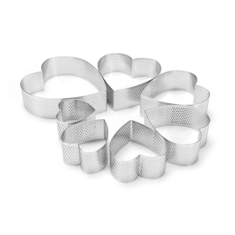 Heart Shaped Perforated Tart Rings With Hole Stainless Steel Tart Bottom Tower Fruit Pie Quiches Cake Ring Mousse Baking Mold