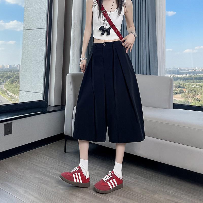 

Women s Versatile Slimming Drapey Cropped Wide-Leg Pants - Summer 2026 Petite Fashion M чорний