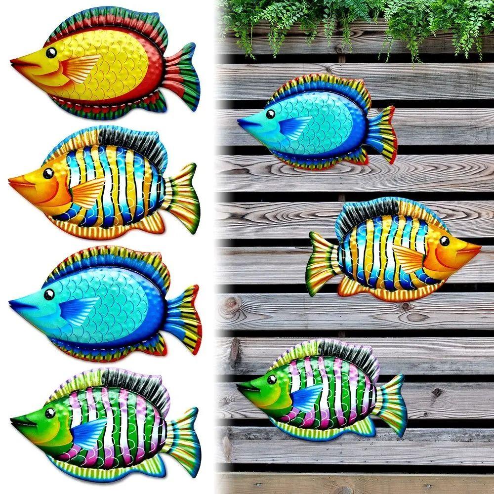 

Hanging Iron Fish Wall Art Ornaments Realistic Garden Figurine Wall Background синий