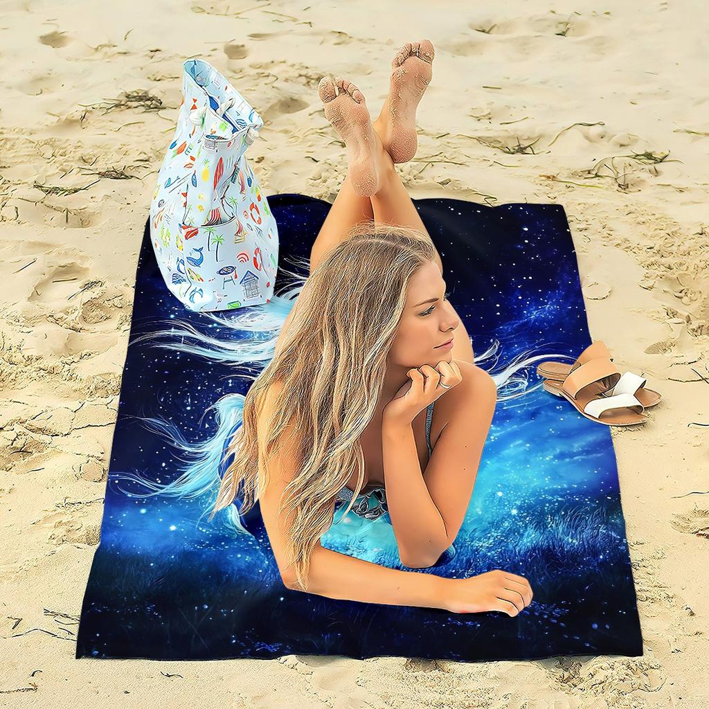 Blue Horse Starry Sky Print Beach Towel Polyester Soft Quick Dry Large Bath Towel Summer Swimming Pool Surfing Blanket