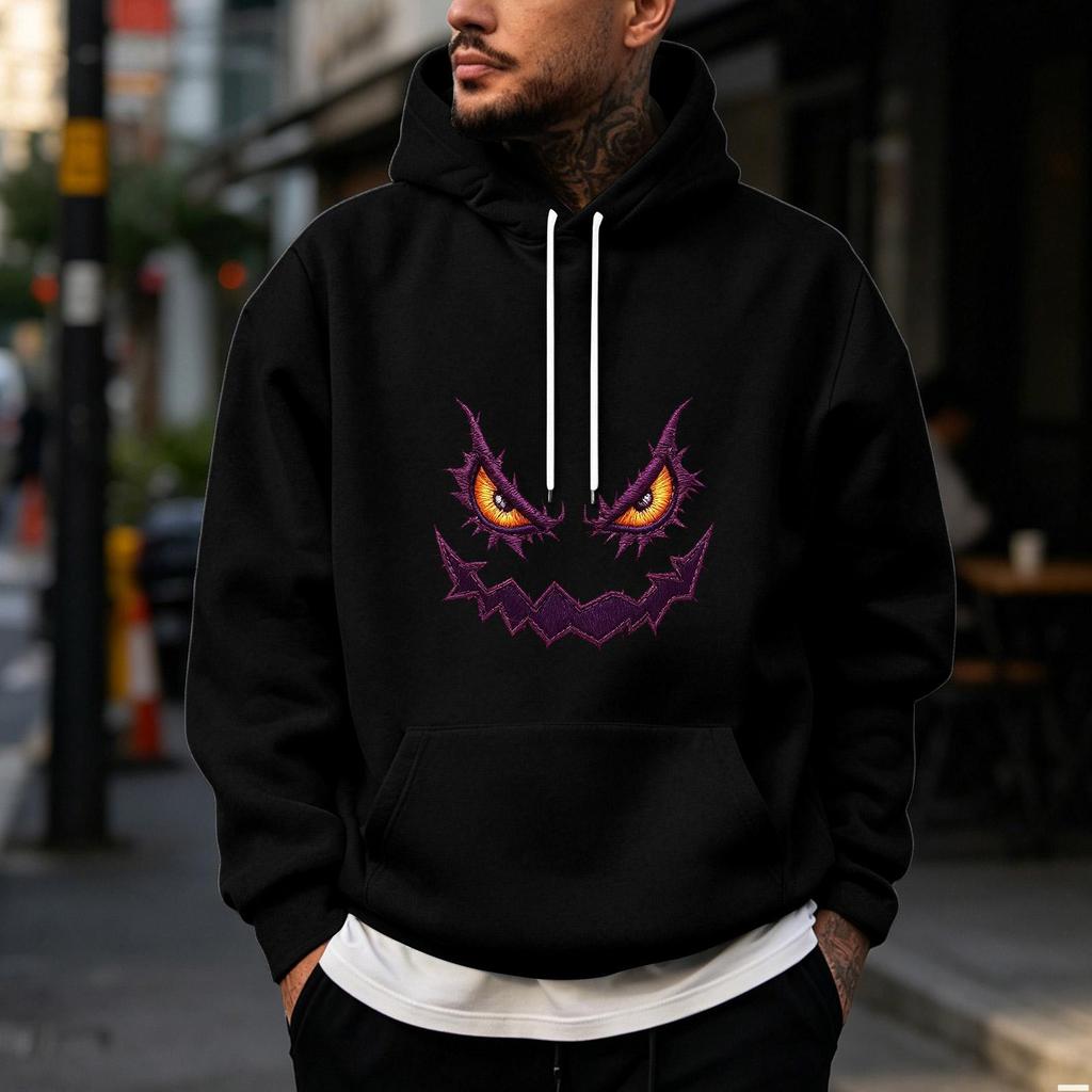 Men's Halloween Print Pullover Hoodie for Holiday Party and Cold