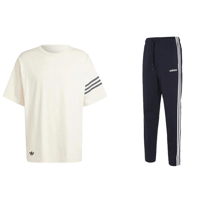 

Adidas Solid Color Simple Cuff Striped Round Neck Short Sleeve Tie Letter Logo Long Pants Casual Sports Suit Unisex Sports Suit IV5354+DU0457 M