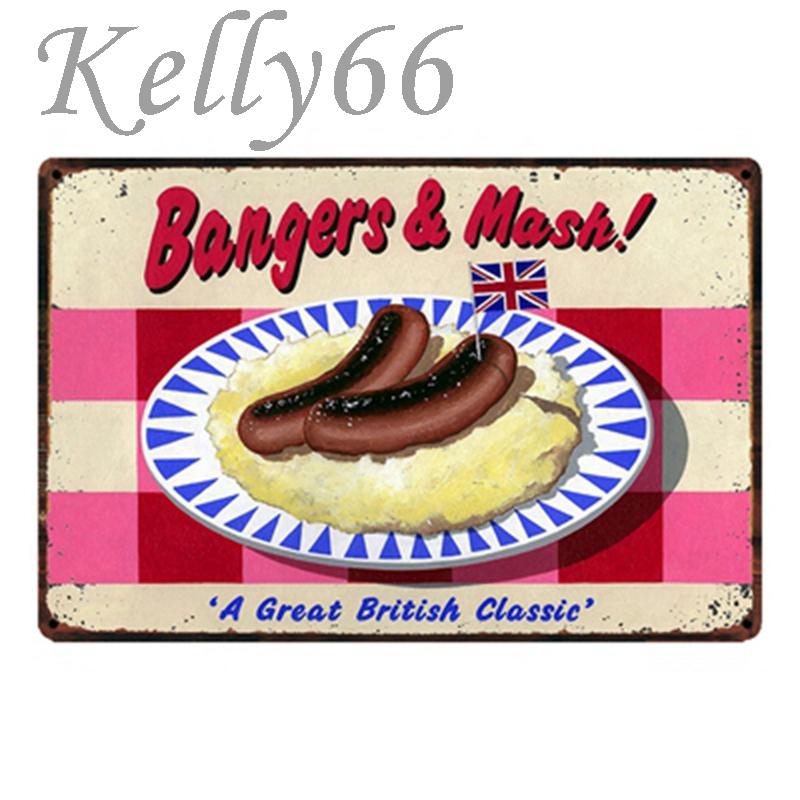 

[ Kelly66 ] BANGERS MASH Vintage Metal Sign Tin Poster Home Decor Bar Wall Art Painting 20*30 CM Size y-1498