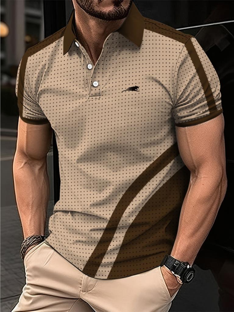 Printed Design – Not Textured. New Summer Men's Plus Size Simple POLO, Creative Polka Dot Geometric Design Men's Top, Cheetah Print, Street Simple