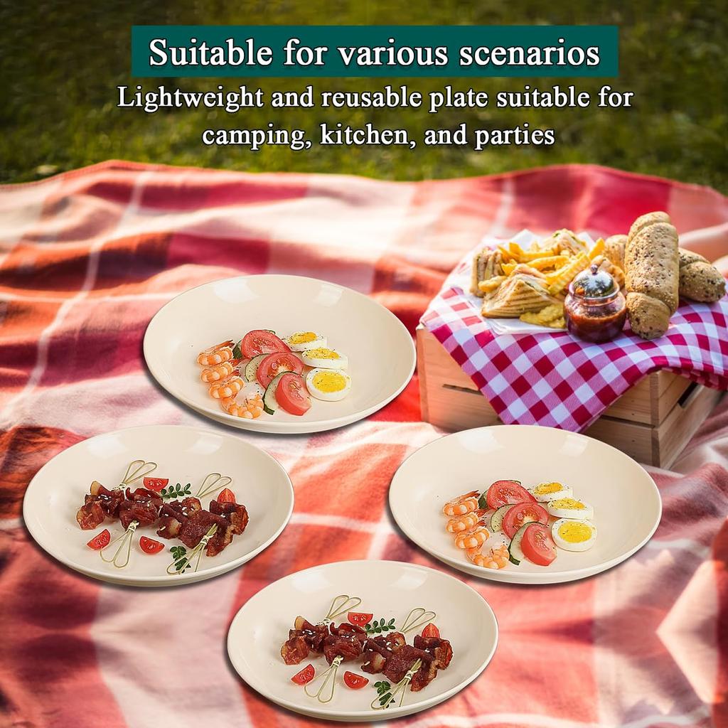 Evanda 8-Piece Plate Set, 24cm, Cheese White, Unbreakable Dishware, Made from Food-Grade Polypropylene, Heat and Cold Resistant, Microwave and