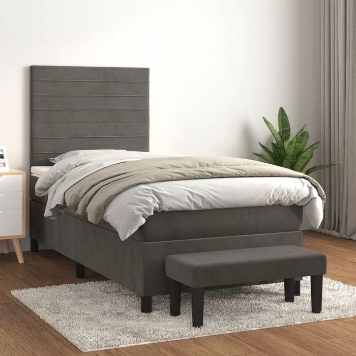 Maison Exclusive - Rete a doghe per letto e materasso Grigio scuro 90x200 cm Velluto