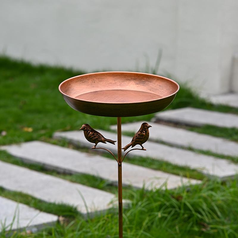 Creative Vintage Outdoor Garden Bird Feeder with Bird Bath Basin Iron Art Decorative Bird Bath Basin