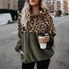 Casual Loose Plush Patchwork Hoodies Women Zipper Tops Long Sleeve Drawstring Hooded Warm Sweatshirt with Pockets